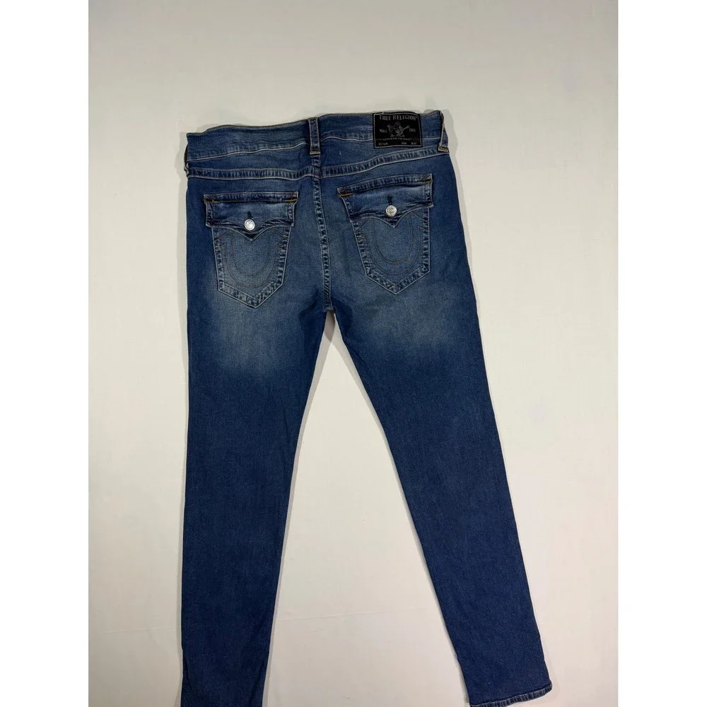 True Religion Rocco Relaxed Skinny Blue Denim Jeans Mens 38 Flap Pocket